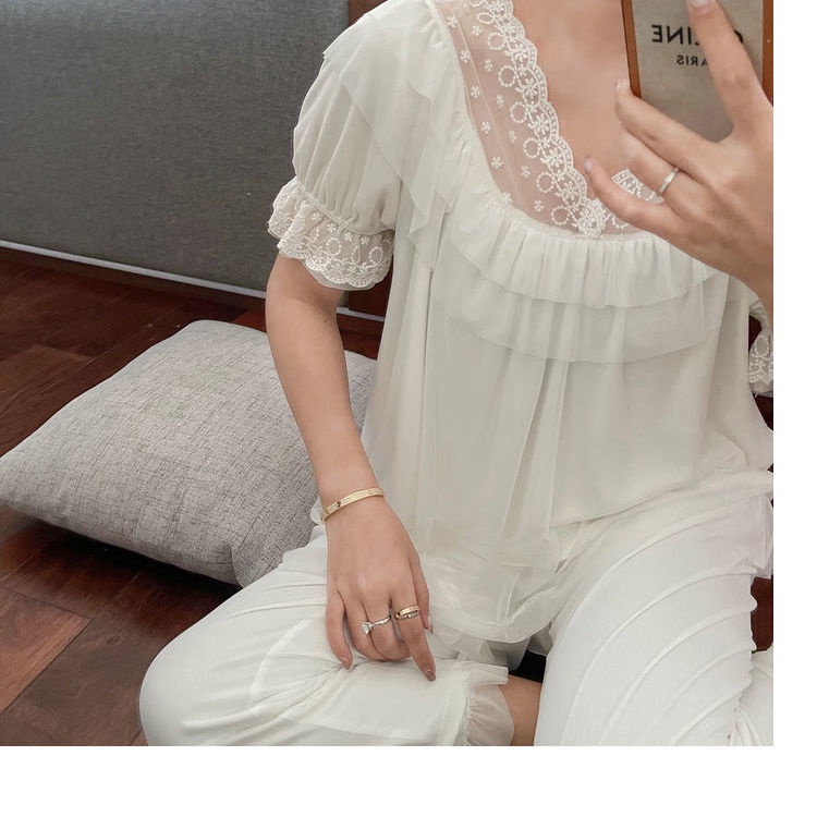 Bộ Đồ Ngủ Pajamas Cotton Nguyên Chất Phong Cách Công Chúa Phương Tây Mùa Hè Mới Cho Nữ