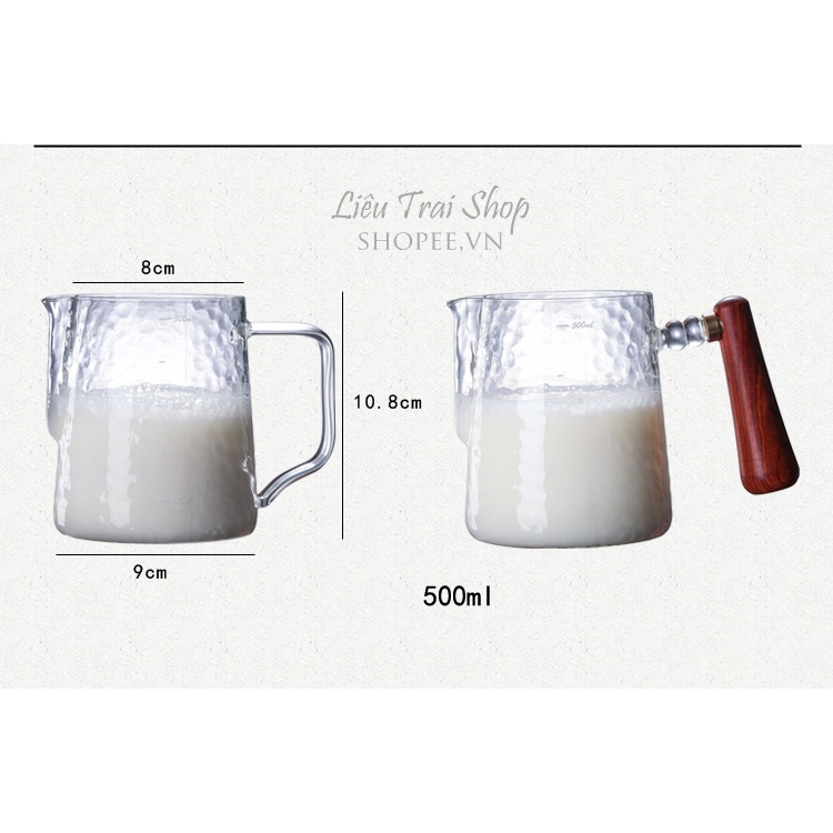 Ca đánh sữa thủy tinh ca rót bọt sữa pha cà phê capuchino latte 500ml