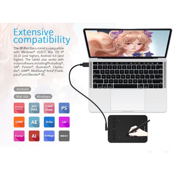 Bảng Vẽ Điện Tử XP-PEN Deco Mini4 Android 8192 Mức Lực Nhấn