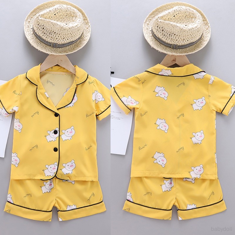 Bộ Đồ Ngủ 2 Món Gồm Áo Tay Cộc + Quần Ngắn In Họa Tiết Heo Hoạt Hình Cho Bé Trai / Gái
