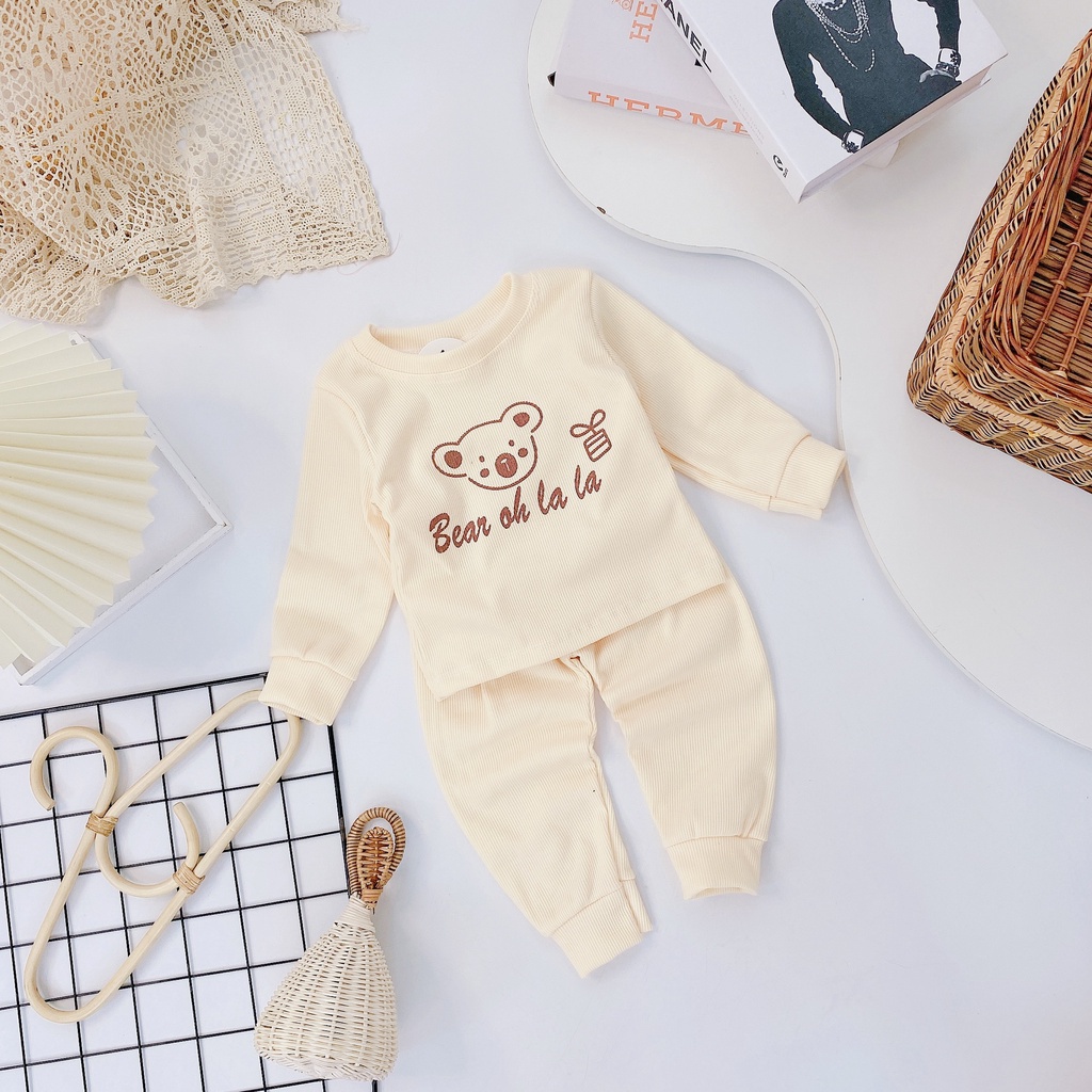 Bộ thu đông dài tay chất len tăm hình in gấu trúc LALA cho bé trai bé gái