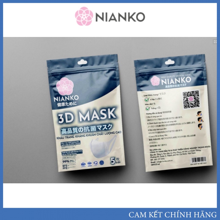 [Chính hãng] Khẩu trang 3D mask, Khẩu Trang NIANKO Kháng Khuẩn 3D 4 Lớp (5 cái / gói)