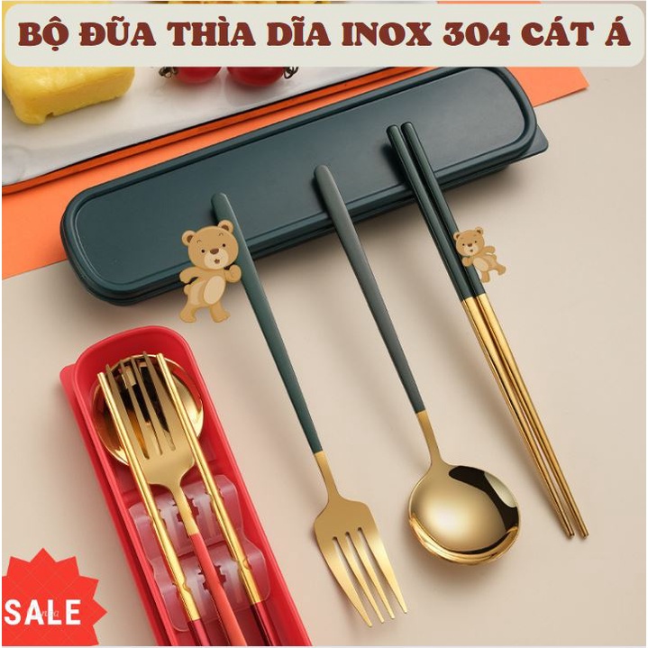 Bộ Đũa Thìa Dĩa Inox kháng khuẩn dễ vệ sinh đựng hộp gọn nhẹ tiện lợi dễ mang đi