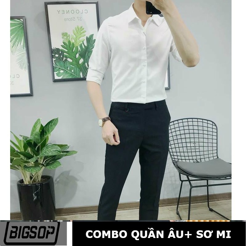 Combo Quần tây đen + áo sơ mi trắng BIGSOP dài tay