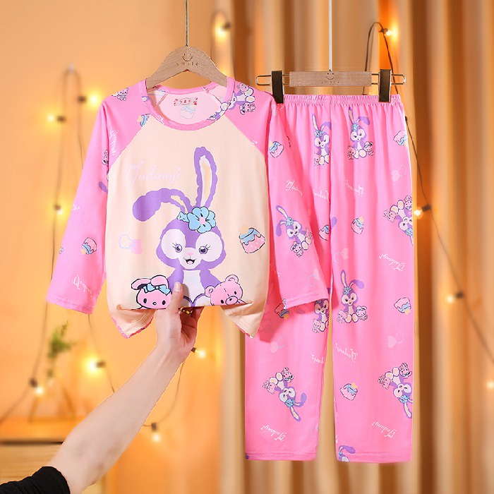 Bộ Đồ Ngủ Tay Dài Chất Liệu Cotton In Họa Tiết Hoạt Hình Xinh Xắn Cho Bé