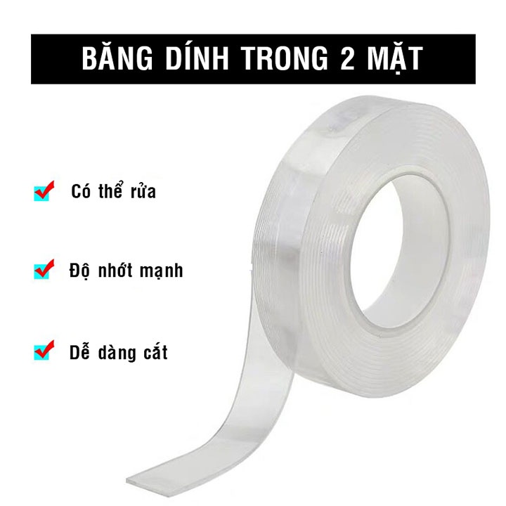 Băng dính 2 mặt dán tường bám trên mọi bề mặt đồ vật chất keo trắng trong suốt siêu chắc đa năng 3m dày 1mm 2 mm Dimino