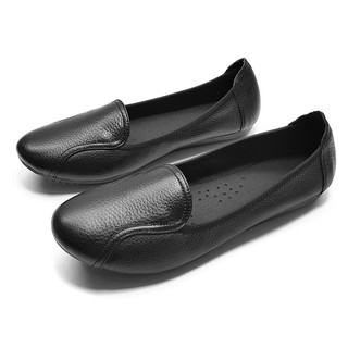 Giày Bệt Nữ Công Sở Da Bò Thật  Đế Siêu Mềm giày búp bê GB09FS (Đen - Kem)