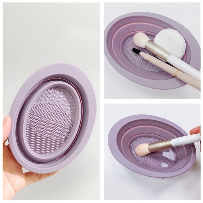 1 Miếng Rửa Cọ Trang Điểm Bằng Silicone Màu Tím Đậm
