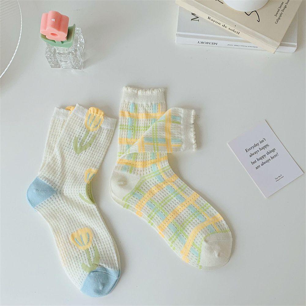 Tất Cotton Họa Tiết Hoa Tulip Nhiều Màu Sắc Thời Trang Cho Nữ
