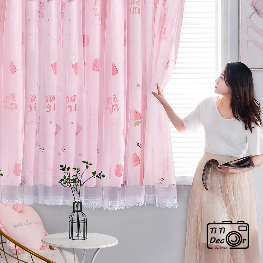 [Tặng Thanh Treo] Rèm Voan Cửa Sổ Hồng TiTi Decor Rèm Cửa 2 Lớp Chống Nắng, Không Cần Khoan
