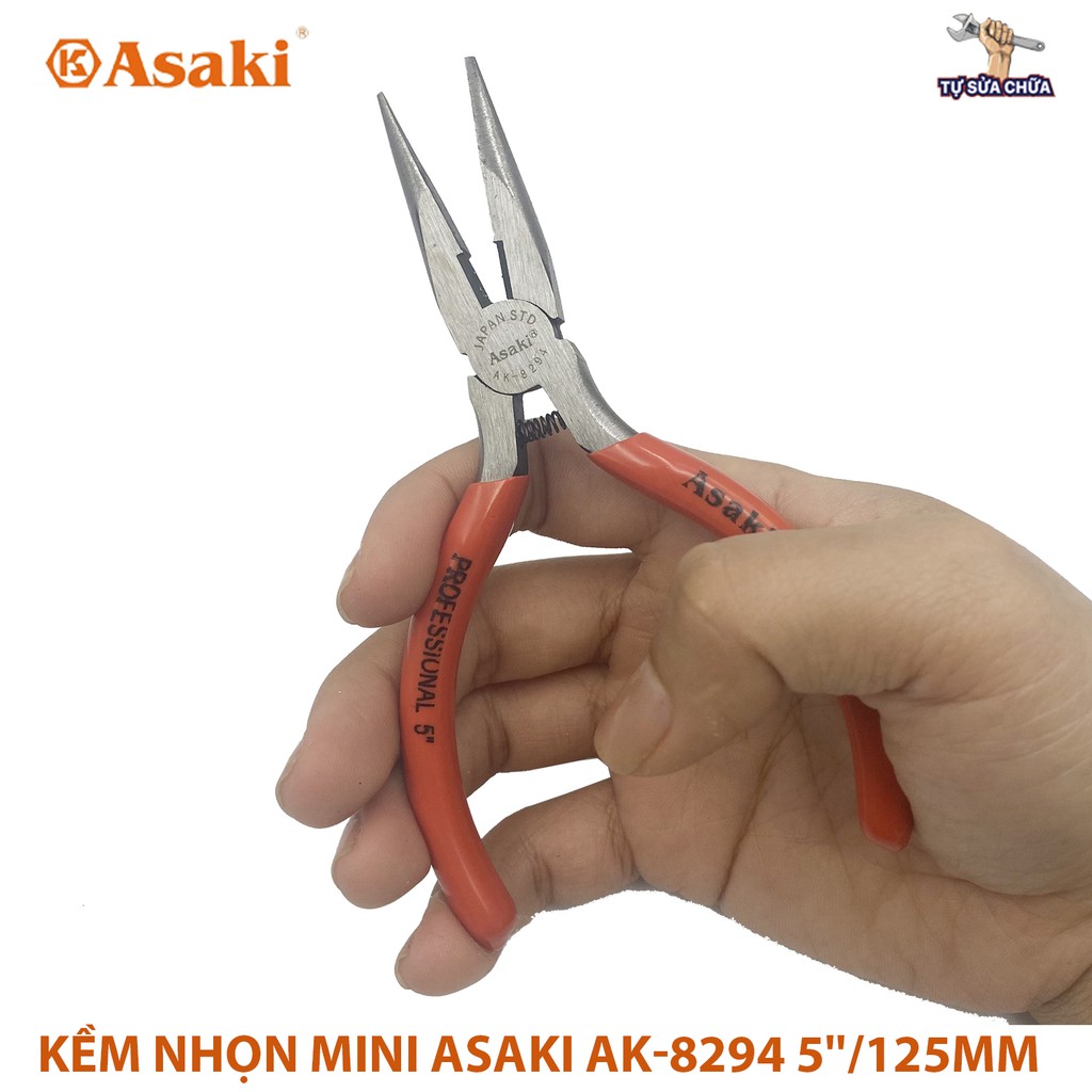 Kềm Kìm nhọn mỏ dài mini Asaki AK-8294 5 inch 125mm có lưỡi cắt dây