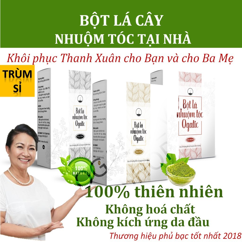 [COMBO 1 Nhuộm + 1 Gói Lá Thơm ] Bột lá nhuộm tóc Ogatic và Lá thơm gội đầu Thiên nhiên