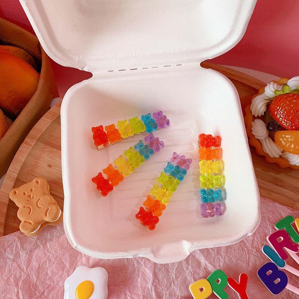 1 Kẹp Tóc Nhựa Màu Trơn Hình Gấu Dễ Thương Cho Bé Gái