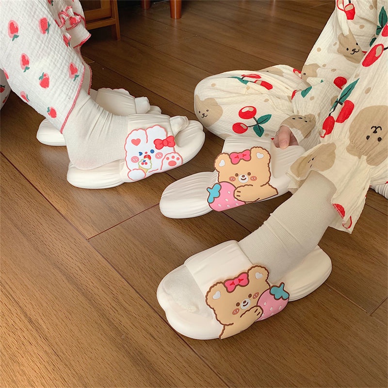 Oeggeo shop Dép Đi Trong Nhà Nắp Lật Họa Tiết Thỏ Hoạt Hình Cho Nữ