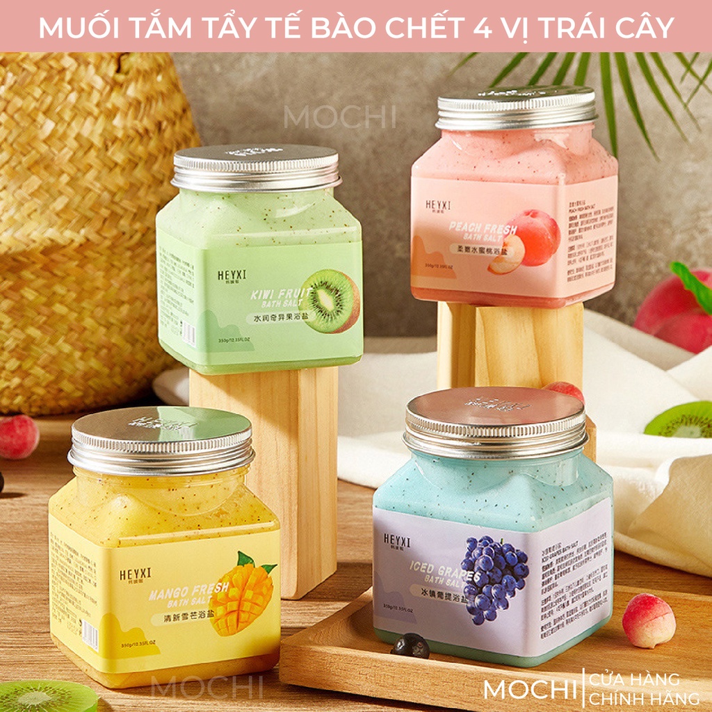 Muối Tắm Tẩy Tế Bào Chết l Da Chết Body Toàn Thân 4 Vị Trái Cây HEYXI 350g MOCHI SHOP Đào Kiwi Xoài Nho