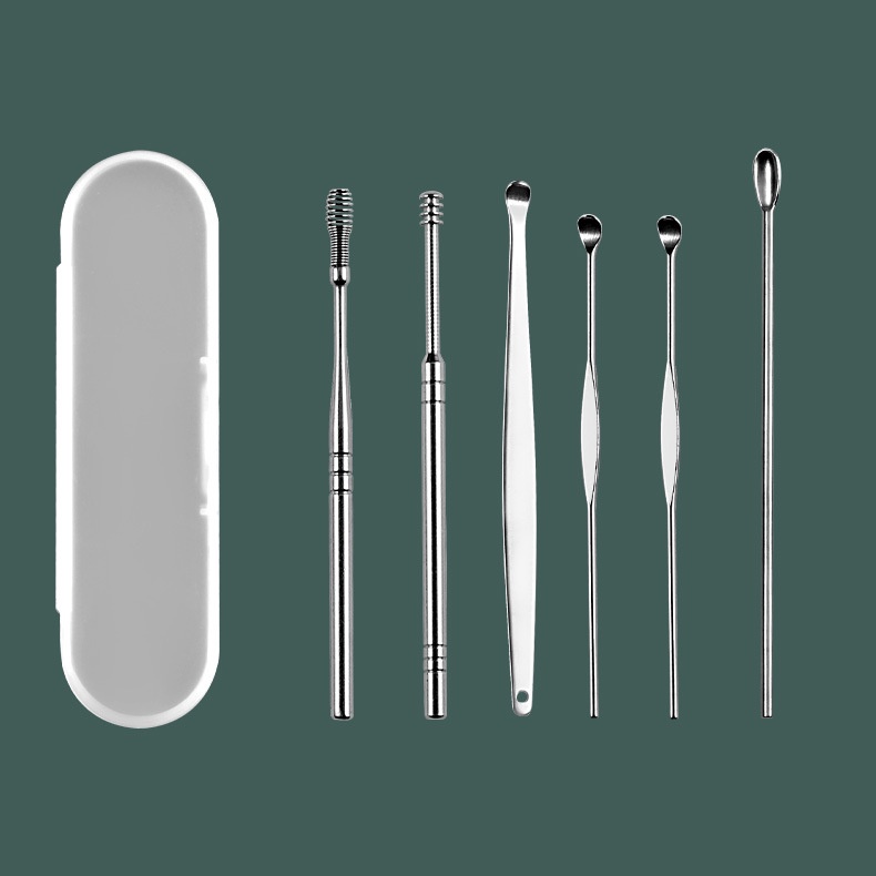 Dụng cụ lấy ráy tai INOX 6 món, dụng cụ vệ sinh tai 6 món