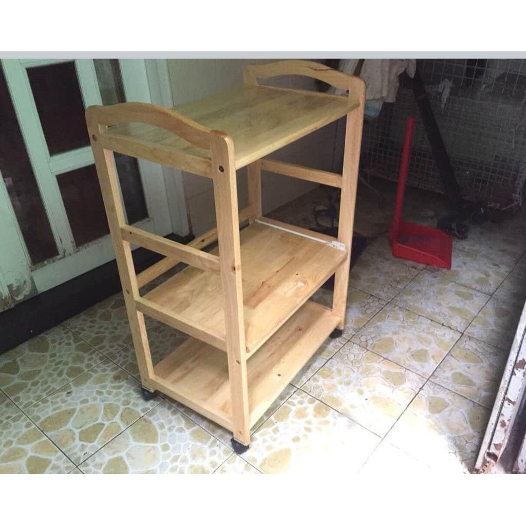 Kệ đa năng 3 tầng gỗ cao su, có bánh xe | BigBuy360 - bigbuy360.vn