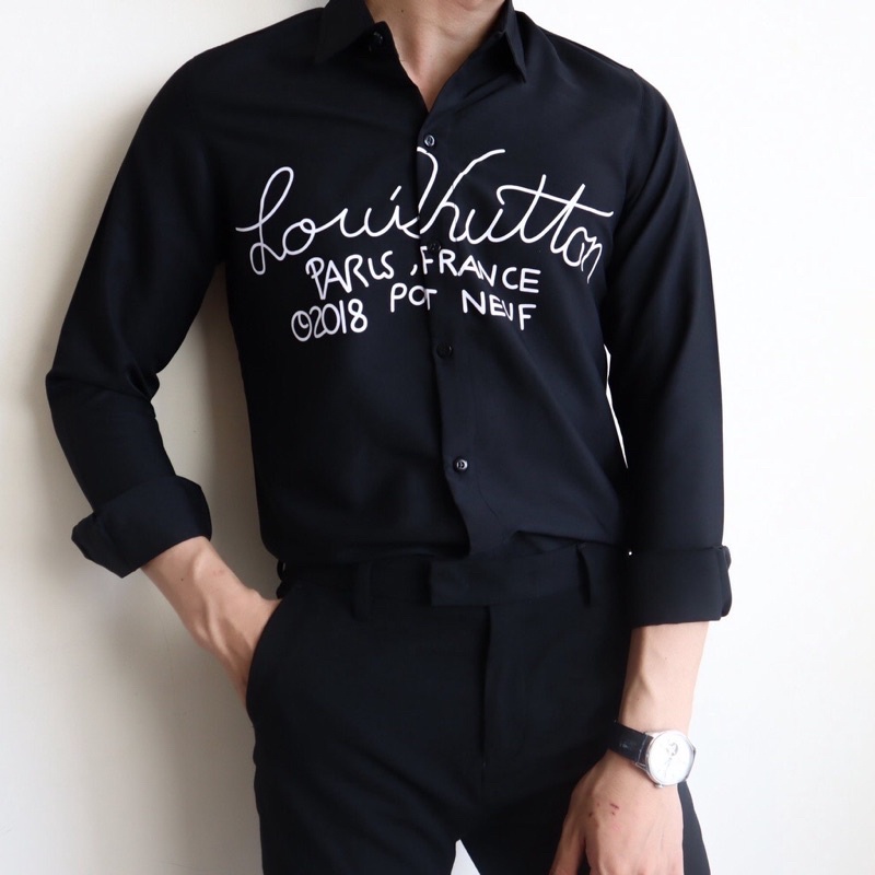 Áo sơ mi nam dài tay luôn vui tươi chữ ký