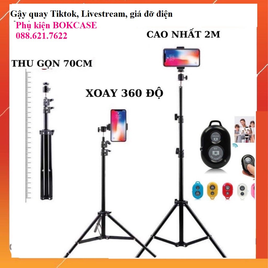 Chân Gậy quay TIKTOK Livestream CAO 2M (GIÁ ĐỠ, TRIPOD, KỆ ĐIỆN THOẠI, Gậy tiktok, chân đèn livestream)