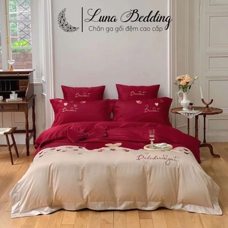 Bộ chăn ga cưới thêu tim đỏ lung linh sắc màu luna bedding