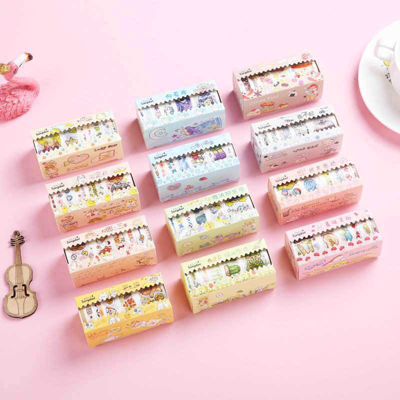 Bộ 6 cuộn washi tape dễ thương trang trí sổ tay [Tặng quà cho đơn từ 50k]