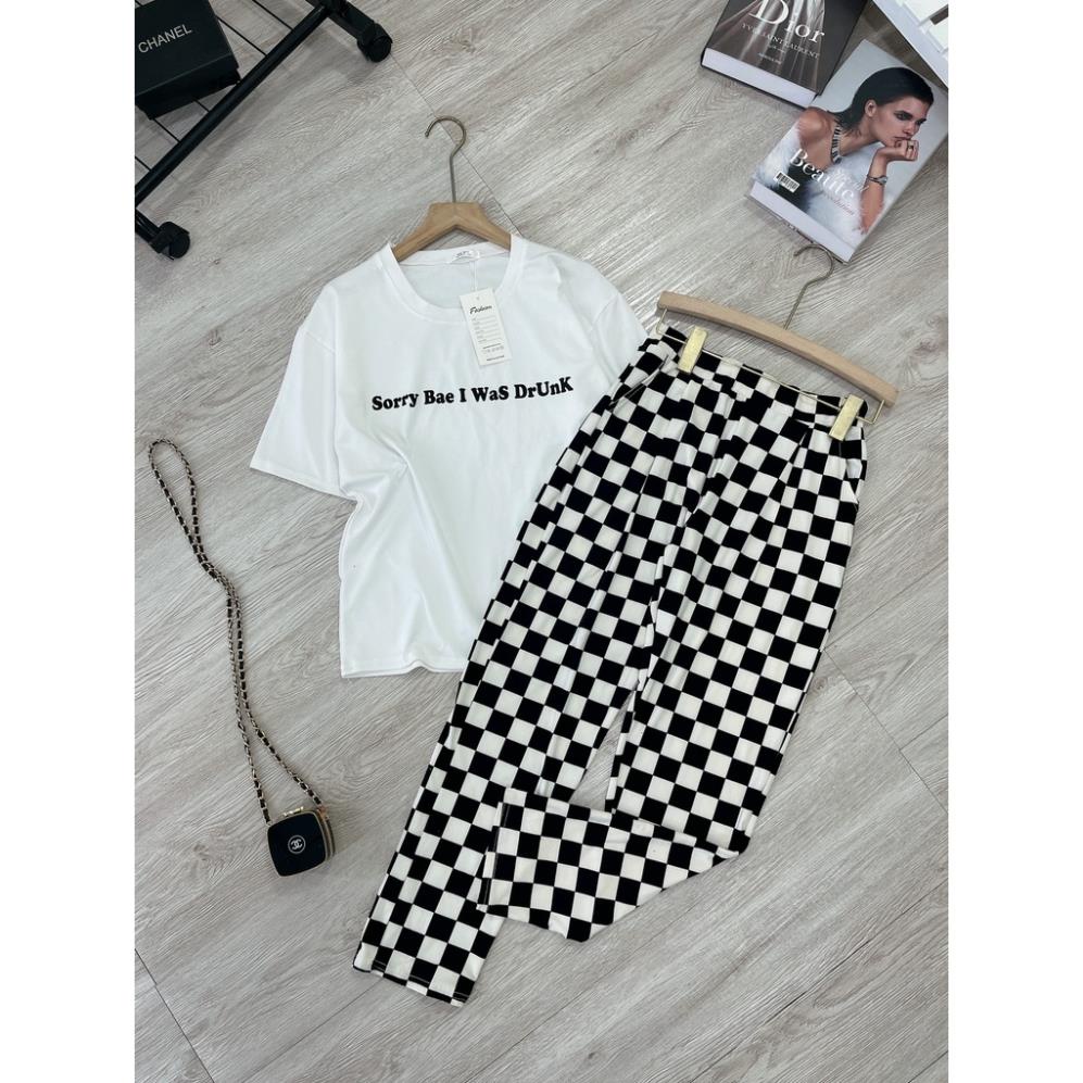 [ 𝐅𝐑𝐄𝐄 𝐒𝐇𝐈𝐏 ] SÉT BỘ ÁO THUN MIX QUẦN KẺ Ô ĐỒ BỘ NỮ ĐI CHƠI XUÂN HÈ