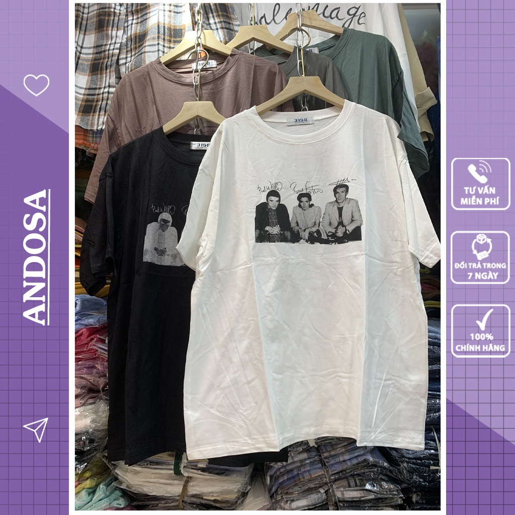Áo thun nam nữ 3158 form rộng tay lỡ in hình phông unisex chất cotton hàng Quảng Châu ANDOSA AT17