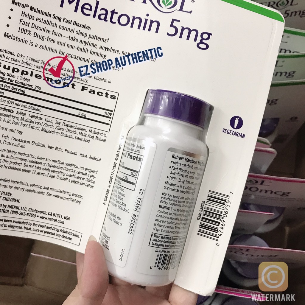 [BILL, DATE 08/22] VIÊN NGẬM NGỦ NGON NATROL MELATONIN SLEEP 5MG 250 VIÊN MỸ