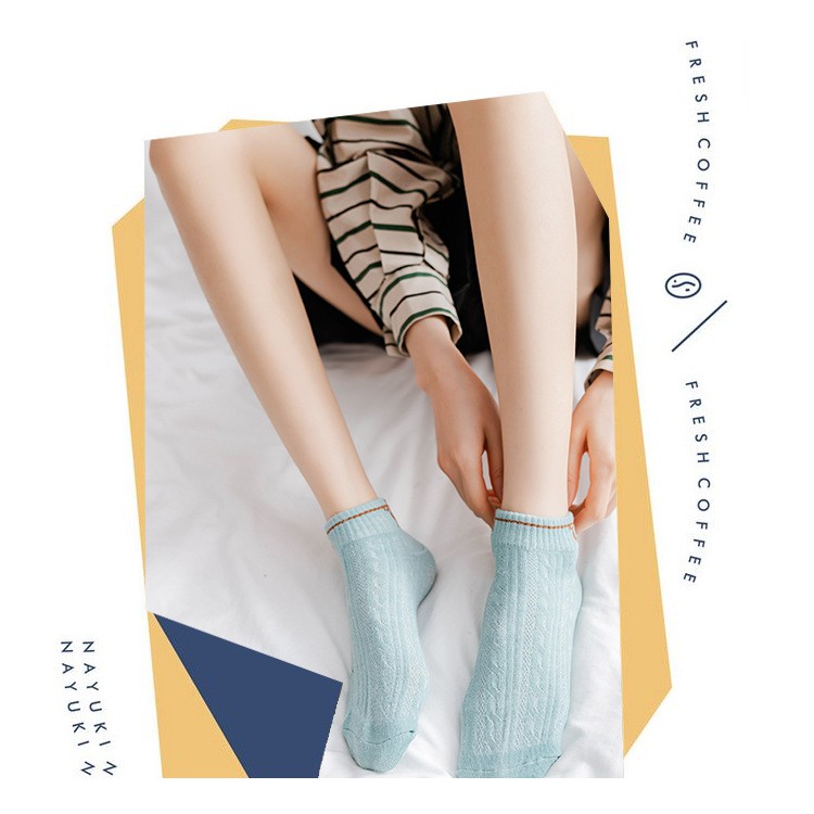 ❤️FREESHIP❤️ Tất - Vớ nữ Cotton Trơn Ulzzang Cổ Ngắn gân tăm Phong Cách Vintage Hàn Quốc