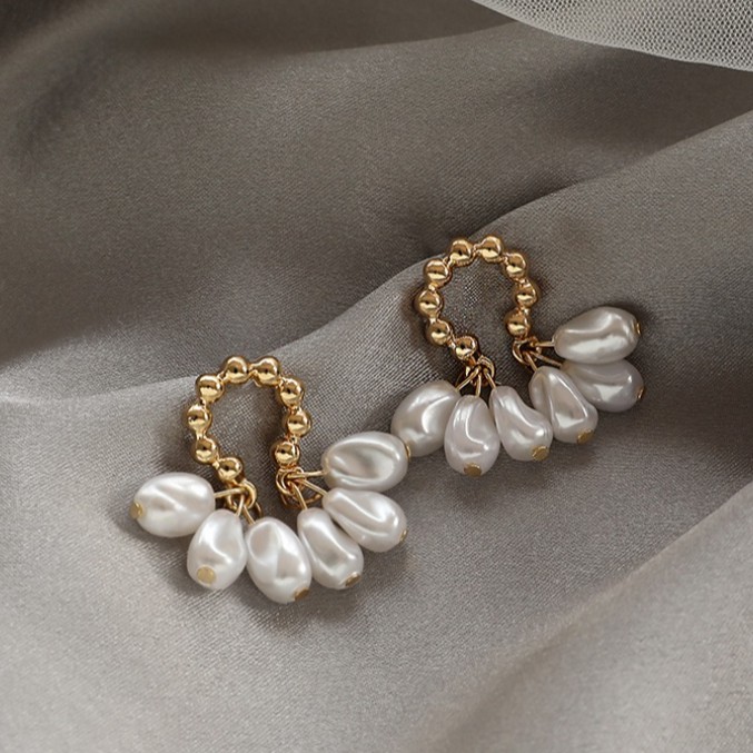 Bông tai bạc đính ngọc trai đơn giản sang trọng dành cho nữ