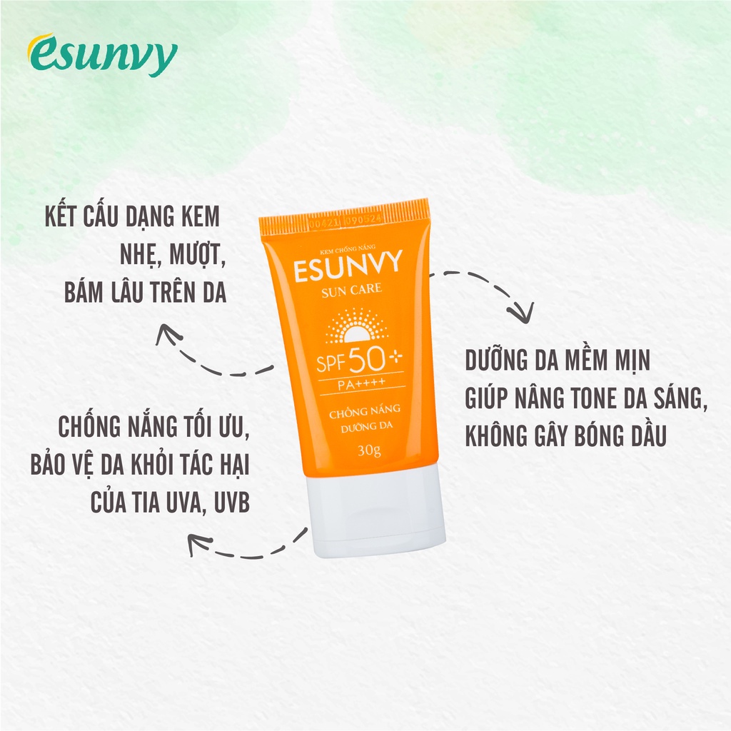 Kem Chống Nắng ESUNVY SUN CARE SPF50+/PA++++ Bảo Vệ Da, Hạn Chế Lão Hóa, Không Thấm Nước Và Bóng Nhờn Tuýp 30g TMP019