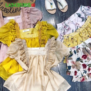 Set áo voan quần hoa