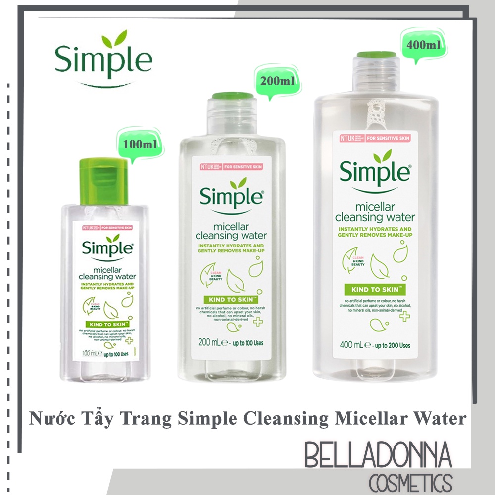 Nước Tẩy Trang Dịu Nhẹ Simple Kind To Skin Cleansing Micellar Water [100ml/200ml/400ml]