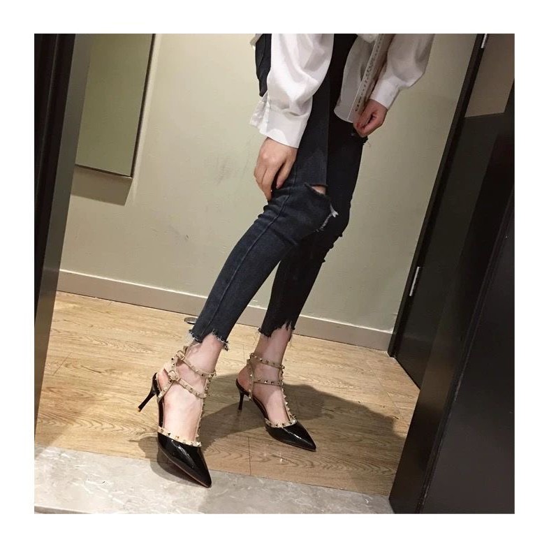 Women's 7p high-heeled shoes with pointed-heeled flakes