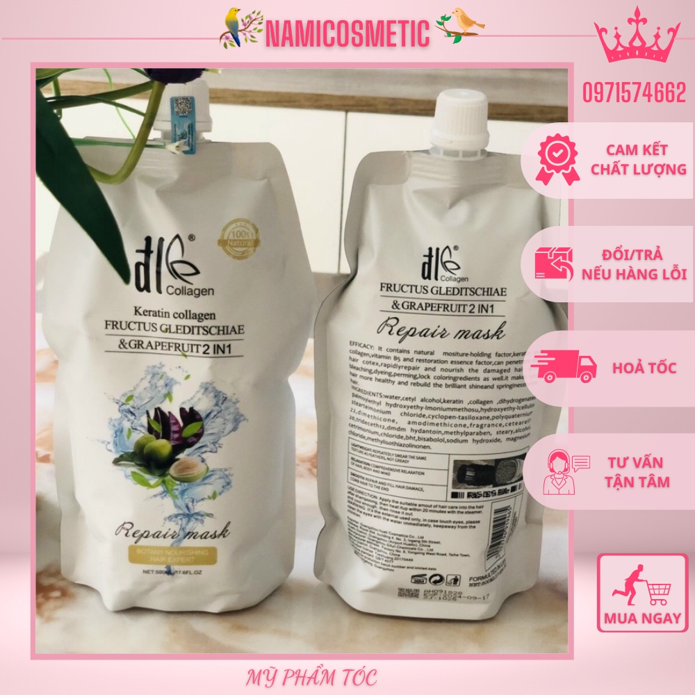 [CHÍNH HÃNG] Kem Hấp Ủ Tóc Collagen Dl Bưởi Bồ Kết 500ML  Phục Hồi Tóc Hư Tổn ,Khô Xơ, Chẻ Ngọn