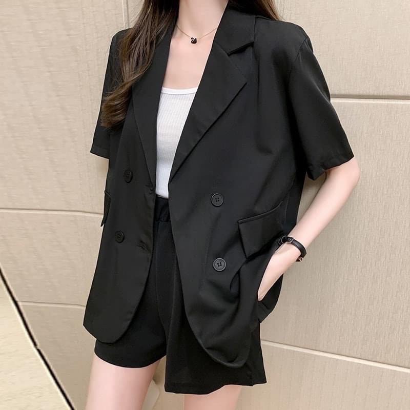 [Ảnh thật/Video/Sẵn]Áo blazer ngắn tay thời trang Hàn quốc/Áo blazer ngắn tay túi nắp Ulzzang | BigBuy360 - bigbuy360.vn
