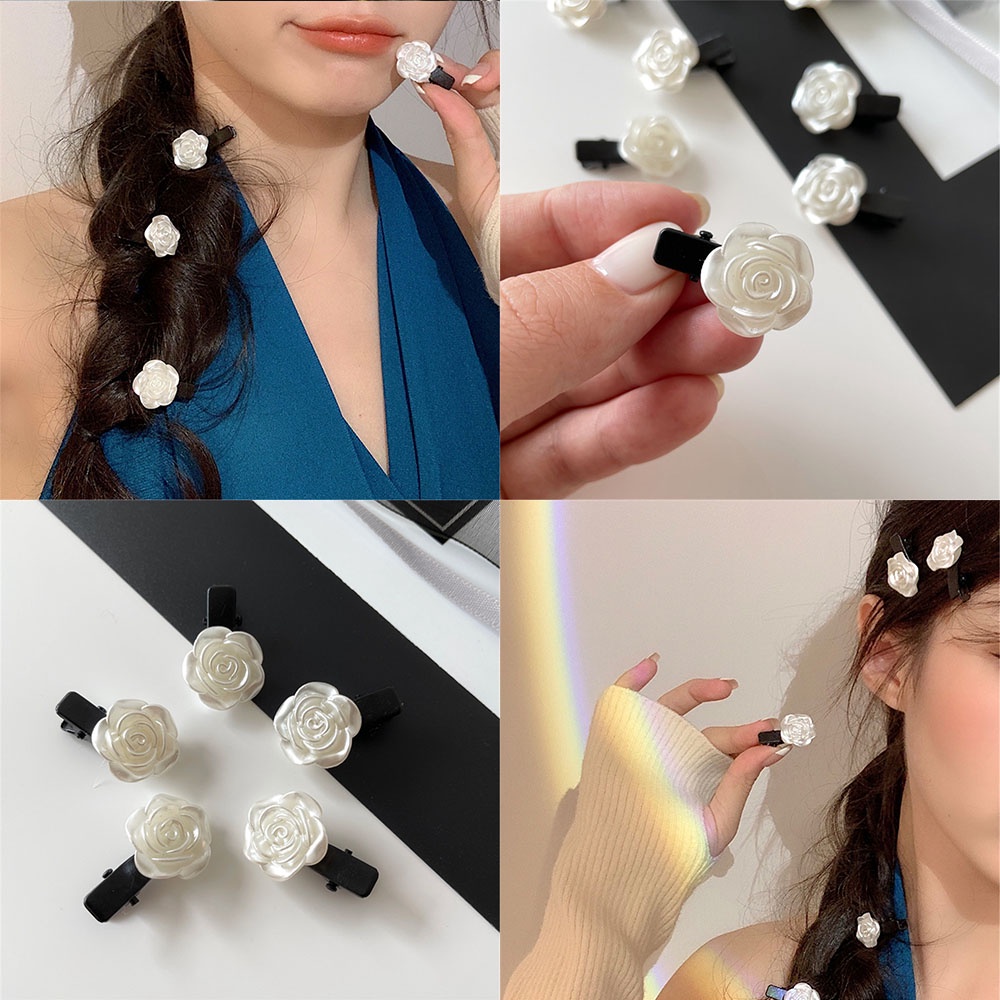 Set 5 Kẹp Tóc Mỏ Vịt Màu Trắng Phong Cách Pháp Ngọt Ngào Cho Nữ