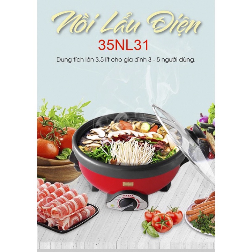 [Mã ELHADEV giảm 4% đơn 300K] Nồi lẩu điện đa năng SATO 35NL31 Dung tích 3.5L - bảo hành 12 tháng