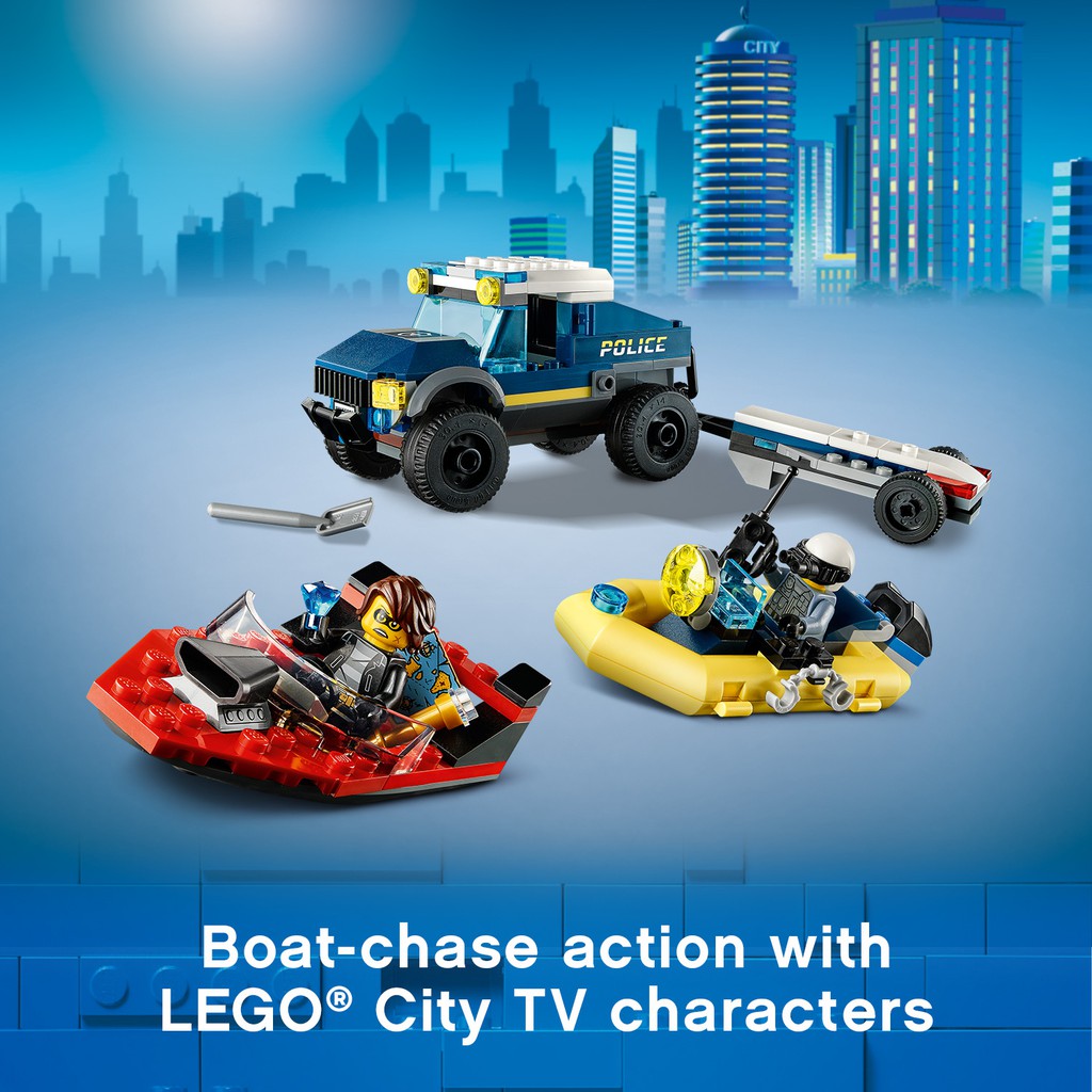 LEGO CITY 60272 Xe &amp; Thuyền Cảnh Sát Truy Đuổi Tội Phạm Trên Sông ( 166 Chi tiết)