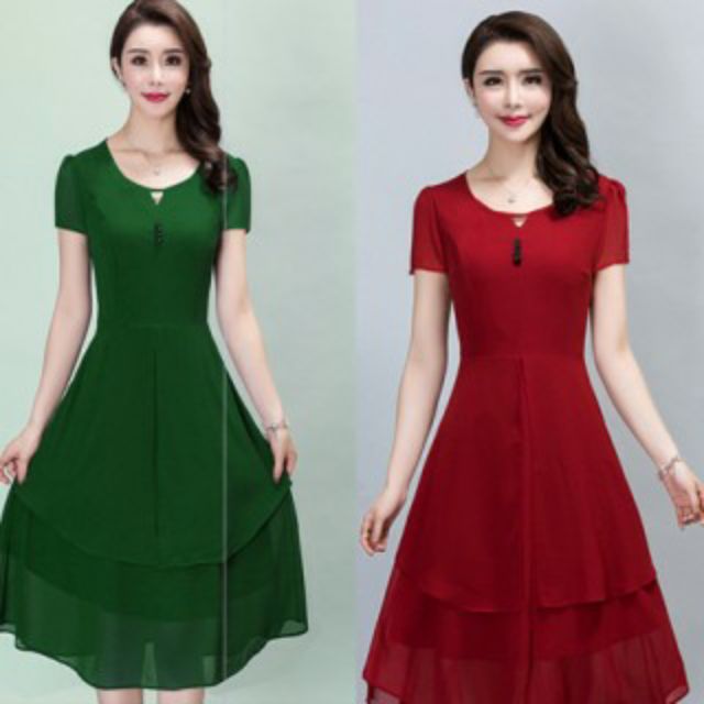 Đầm Xòe Phối Nút Cao Cấp - (L, XL, XXL, XXXL)