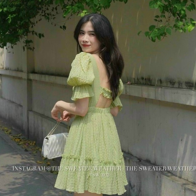 Đầm tay phồng hở lưng dáng xòe tầng đi chơi đi biển dự tiệc