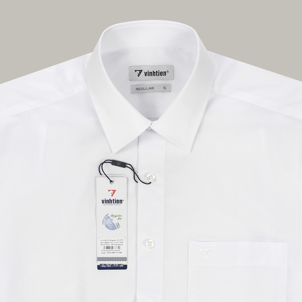 Áo Sơ Mi Tay Ngắn Trơn Màu Vĩnh Tiến Form Regular Vạt Ngang 320 - Màu trắng