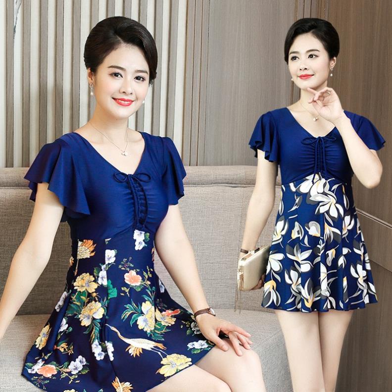 ঔৣ (Sẵn) Bikini Đồ bơi đi biển váy phối hoa cho các mẹ trung niên, người lớn tuổi,váy một mảnh Youyou ঔৣ