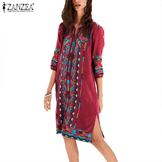 ZANZEA Đầm nữ tay lỡ cổ chữ V form dài rộng thời trang Hàn | BigBuy360 - bigbuy360.vn