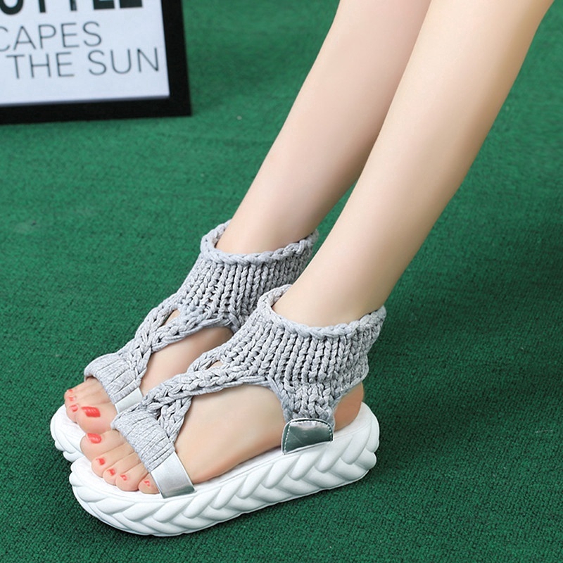 Giày sandal nữ đan len hở ngón thời trang