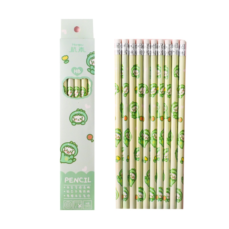 Set 10 Bút Chì Gỗ Hb Kèm Gôm Tẩy Tiện Dụng Cho Trường Học