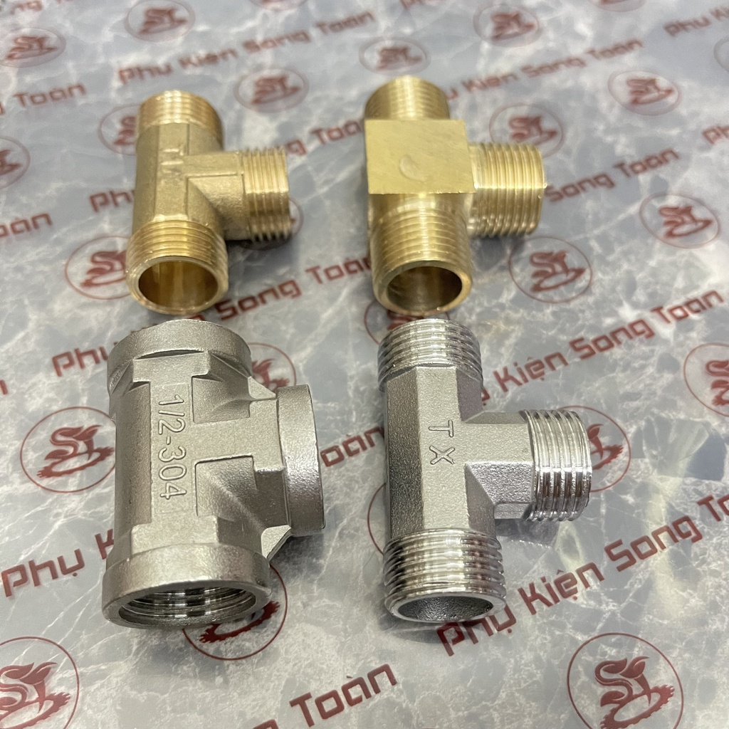 [TEE NỐI REN] Tê chia ba đầu ren trong &amp; ngoài bước ren BSP hệ G dân dụng (T pipe fitting tee male &amp; female)