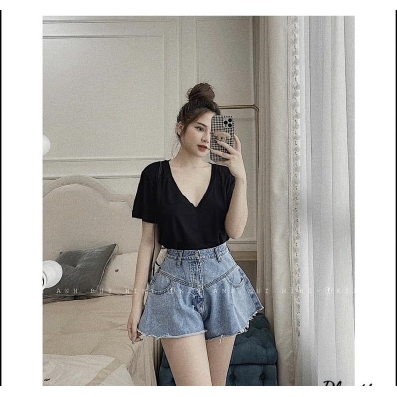 Quần Short jeans nữ giả váy dáng xoè cá tính