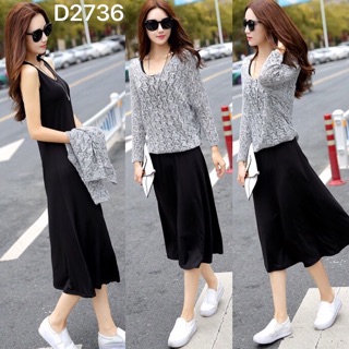 SET ĐẦM THUN KÈM ÁO LEN LỆCH VAI