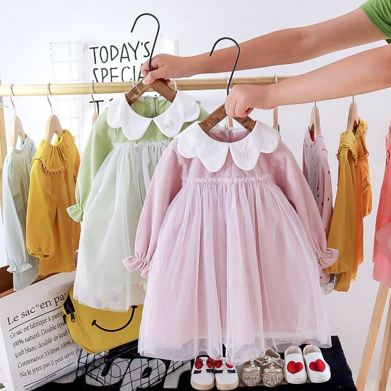 Đầm xòe chấm bi cho bé gái 0-6 tháng tuổi